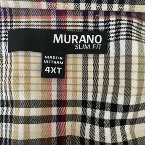 MURANO Button Plaid Long Sleeve Slim Fit Lightweight 100% Cotton Mens 4XT Tall